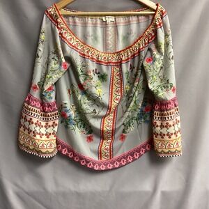 Umgee‎ Floral Print Off Shoulder Bell Sleeve Blouse Bohemian Top Size M Summer